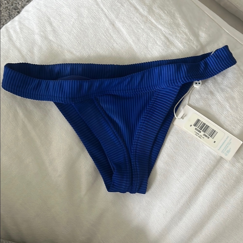 Frankie's Bikinis Blue Ribbed Bikini Bottom -  xs